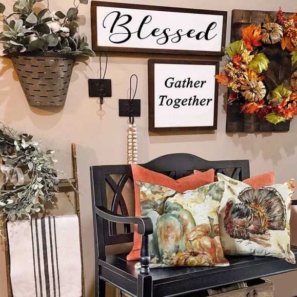 SET 4 Thanksgiving turkey pumpkins watercolor pillows pillowcovers pillowcase - Picture 4 of 7